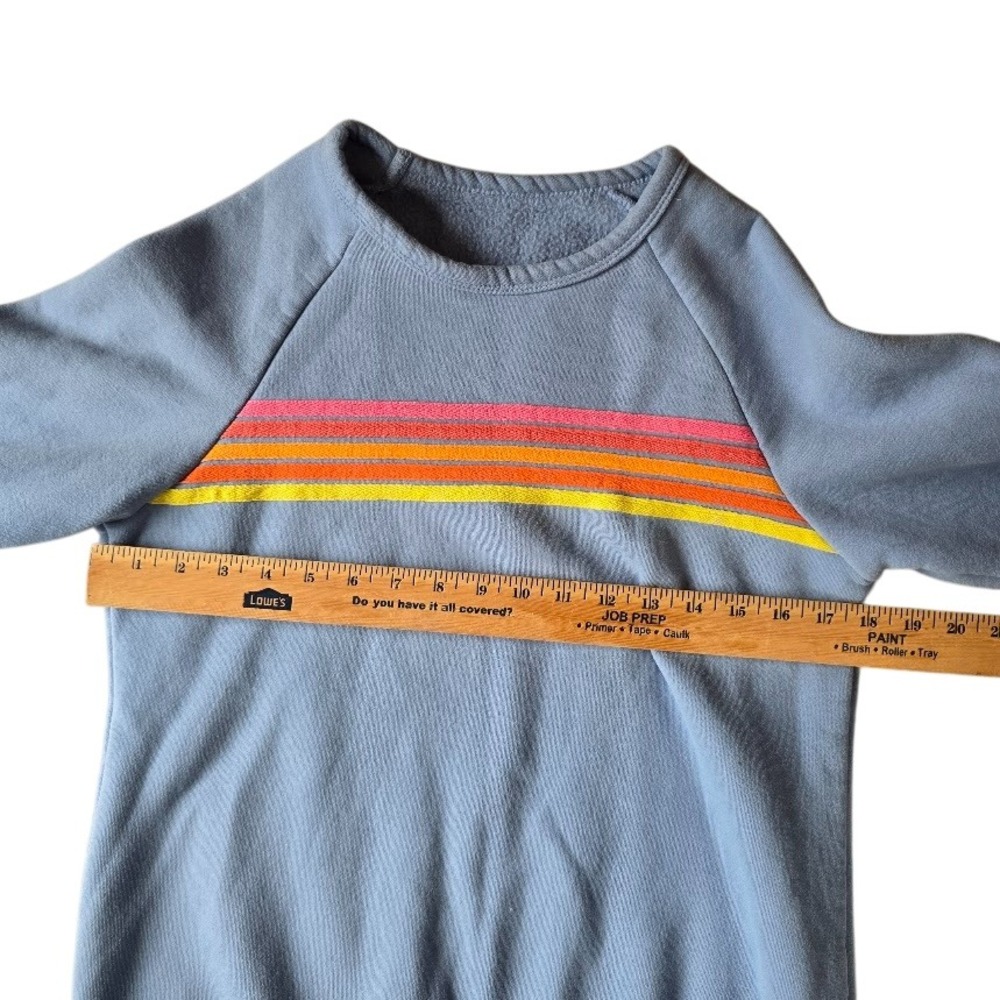 Rainbow Stripe Sweatshirt Women S Dusty Blue Retro 70s Aesthetic Indie Alt Skate - Picture 4 of 8